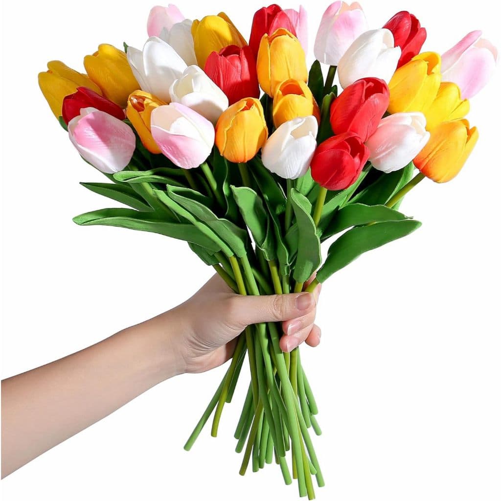12PCS Tulipas Branco Realistas Artificiais 35cm, Para Decoração, Casamento, Jantar, Envio Local