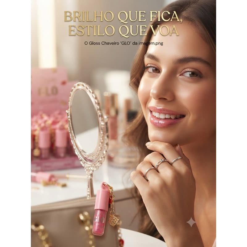 Gloss Labial Pink Grape, com chaveiros em formato de boca incluídos.