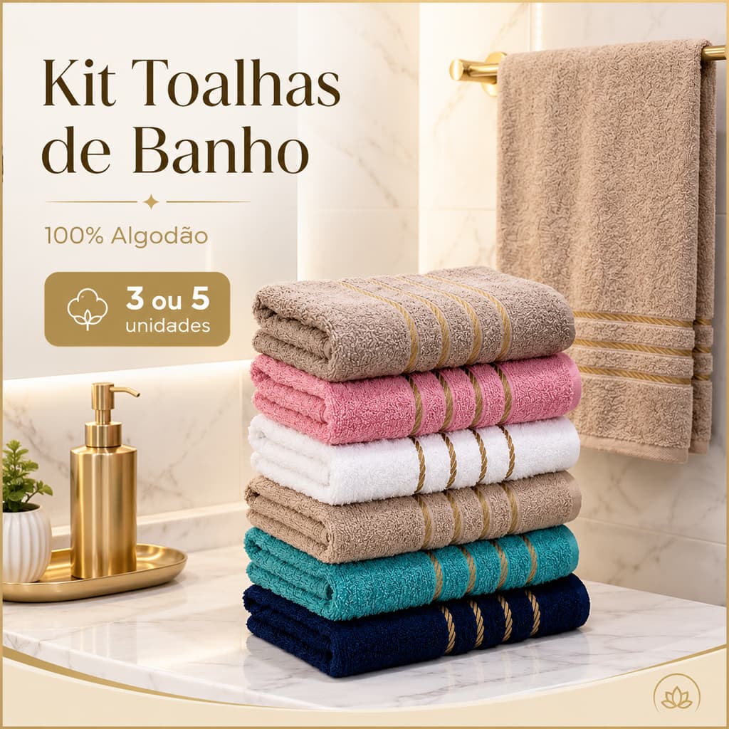 Kit Toalha De Banho Grande 100% Algodão Premium Macia Absorvente Jogo 3 ou 5 Unidades Atacado Casa Banheiro