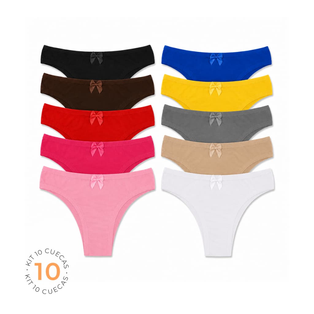 Kit 10, 5 Calcinha Laço Tanga em Microfibra Forro 100% Algodão Confortável Tecido Leve