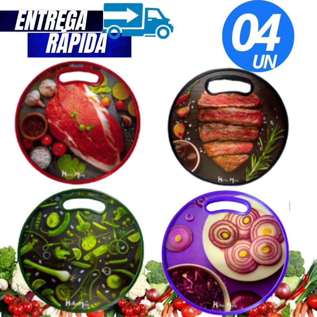 Kit 04/02 Tabua de Carne Estampada Tábua de Corte Multiuso para Carnes e Frios Frutas Legumes