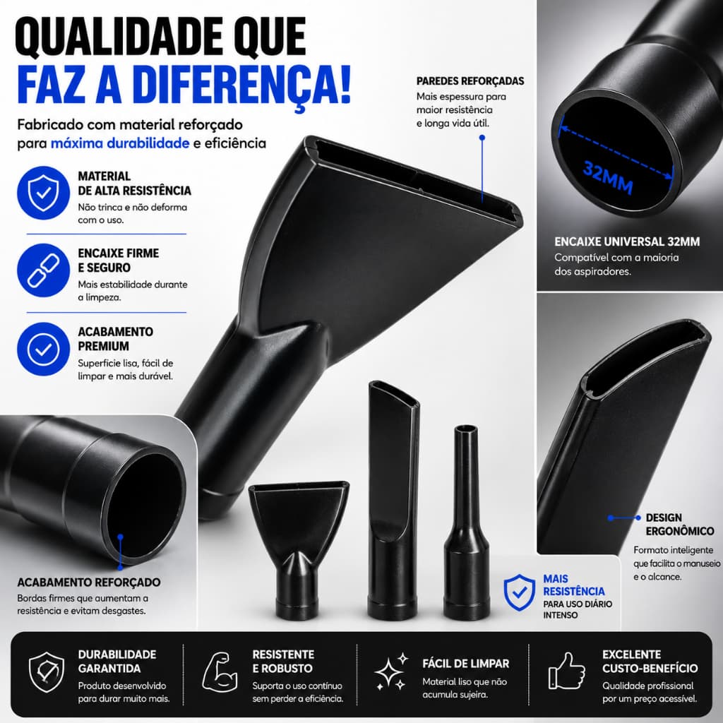 Kit Bocal Aspirador Universal 32mm Limpeza Carro Sofá Carpete