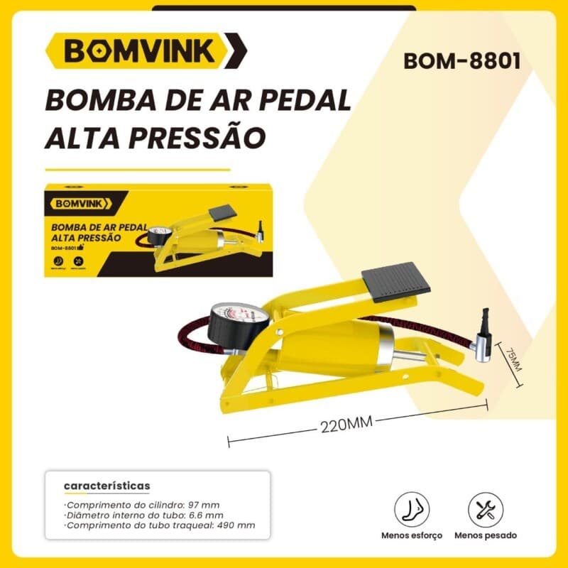 Bomba De Ar Pedal Medidor Alta Pressão Para Pneu Balão Bola Bicicleta BOM-8801