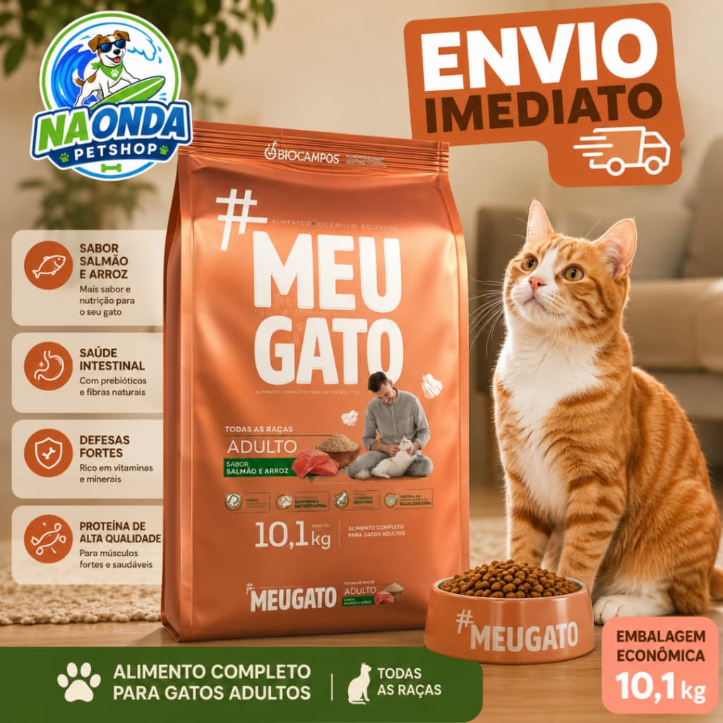 Ração Gato Adulto 10kg Premium Sabor Salmão e Arroz Para Gatos - Envio Imediato