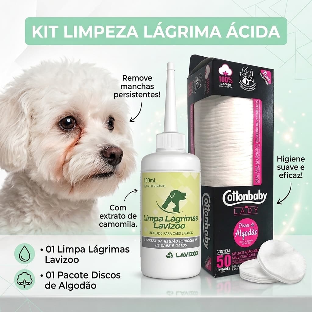 Kit Limpa Lágrimas Lavizoo + Discos Algodão Cottonbaby Lady