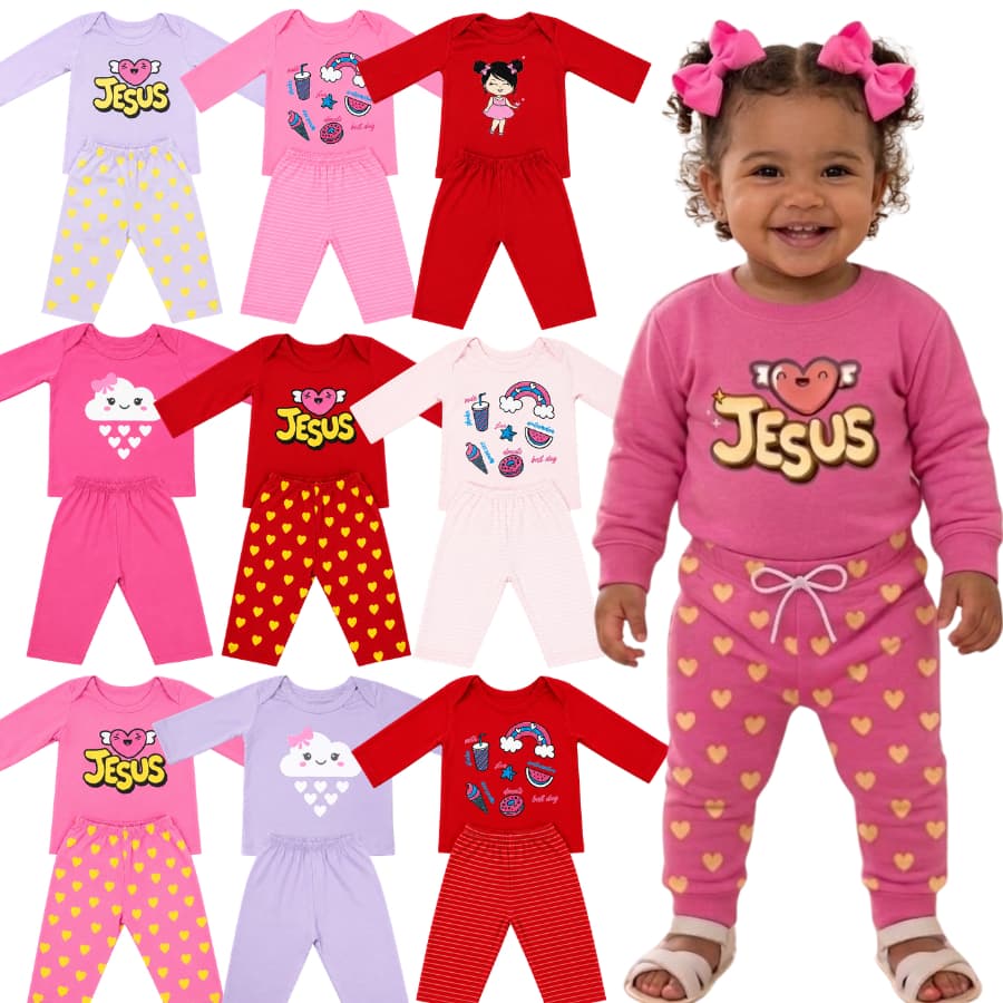 Kit 4 Peças Roupa de Bebê Menina 2 Blusas + 2 Calças Outono/Inverno Conjunto Enxoval 0 a 6 Meses