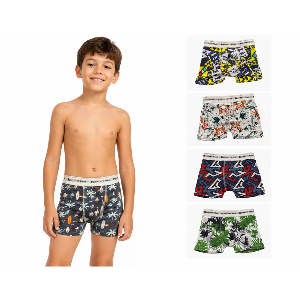 Kit 8 Cuecas Infantil Box Boxer Konfort Kids Original Estampadas
