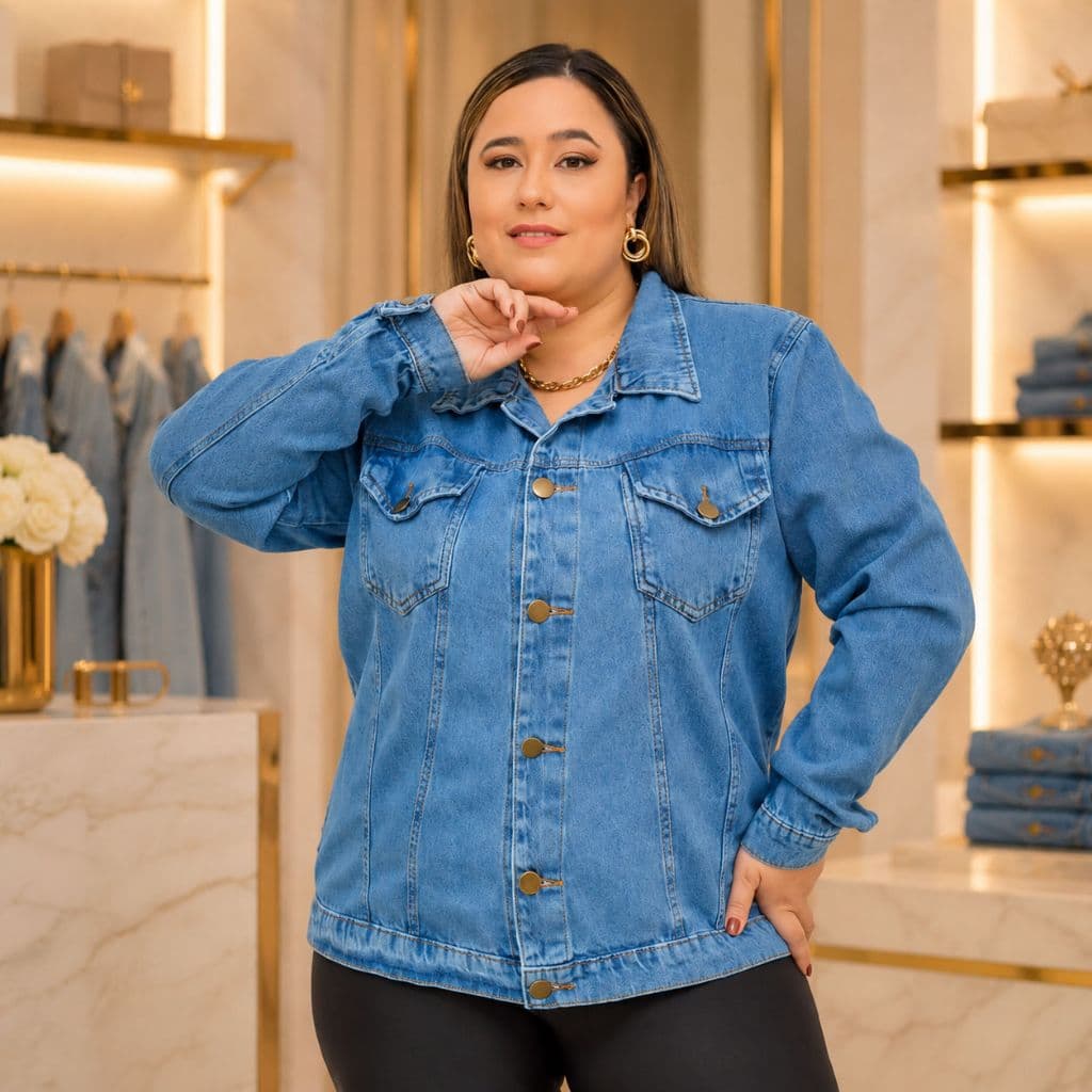 Jaqueta Jeans Plus Size Feminina co Barra (Blusa / Casaco / Agasalho) A.Ming Jeans