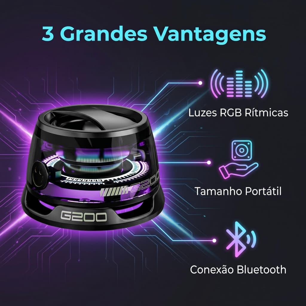 Caixa de Som Mini Magnética Bluetooth RGB À Prova d'Água Luzes Coloridas Festas
