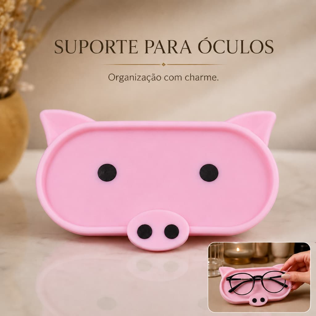 Suporte para Óculos Fofo Porquinho 3D Kawaii Decorativo Organização Porta Treco Chaves Ornamento