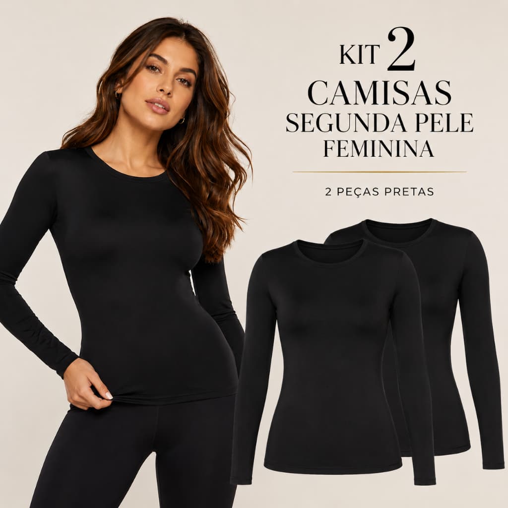 Kit 2 Camisetas Feminina Manga Longa Segunda Pele Térmica Proteção Solar UV 50