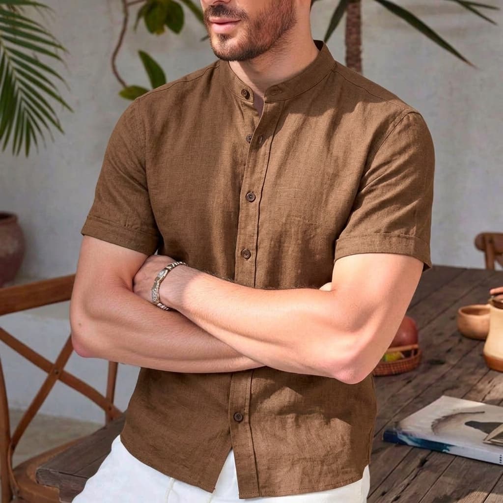 Camisa Gola Padre Trama Em Linho Premium Uniforme Para Trabalho Fresca e Confortável