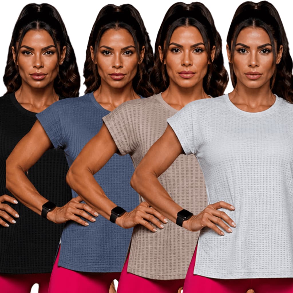 KIT 4 Blusas Academia Feminina Mulet Moda Esportiva para Ciclismo Moda Fitness Premium