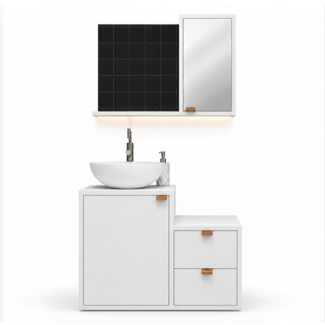 Gabinete Para Banheiro Compacto Luxo Branco Com Cuba Espelho E Gavetas Suspensas