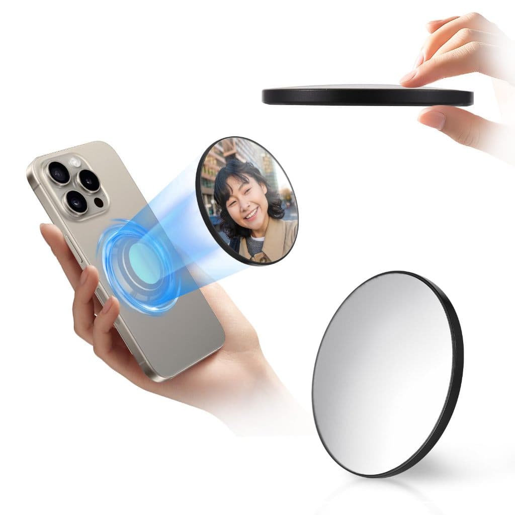 Espelho Magnético Selfie Para iPhone e Android, Branco - Design Compacto, Fixação Segura, ABS Durável