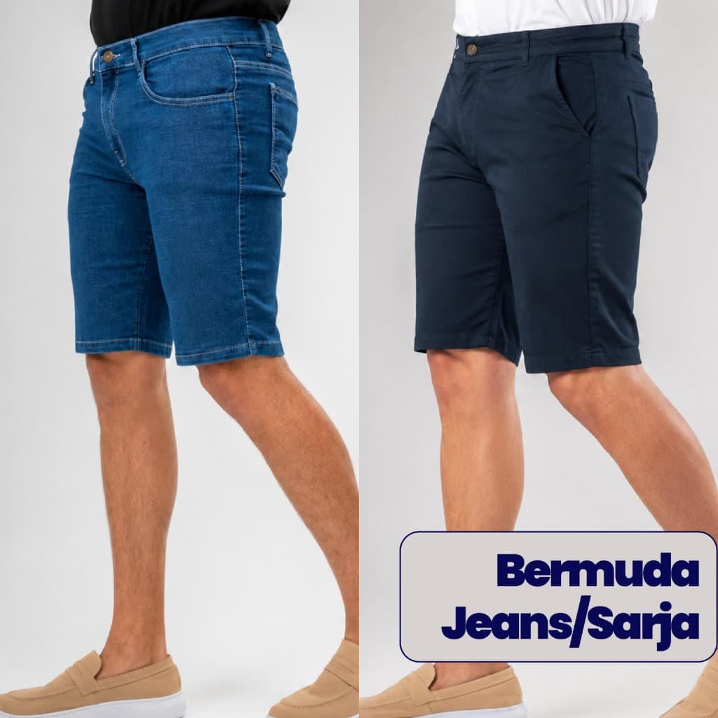 Bermuda Jeans/Sarja  Masculina Tradicional Conforto Casual Dia a Dia Verão