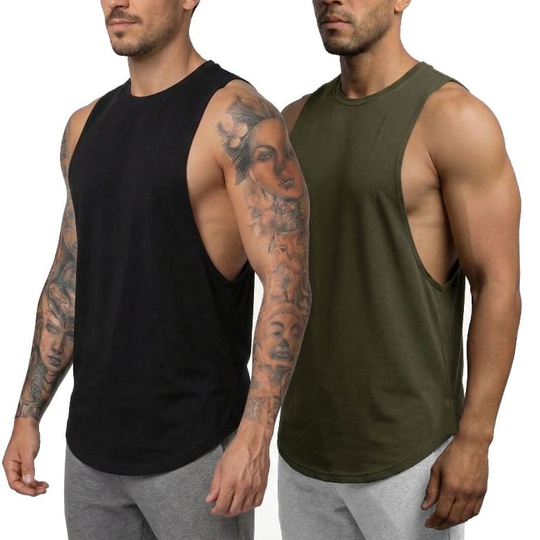 Kit 2 Regata Masculina Longline, Várias Cores, Premium Slim Academia Seca Rápido Proteção UV