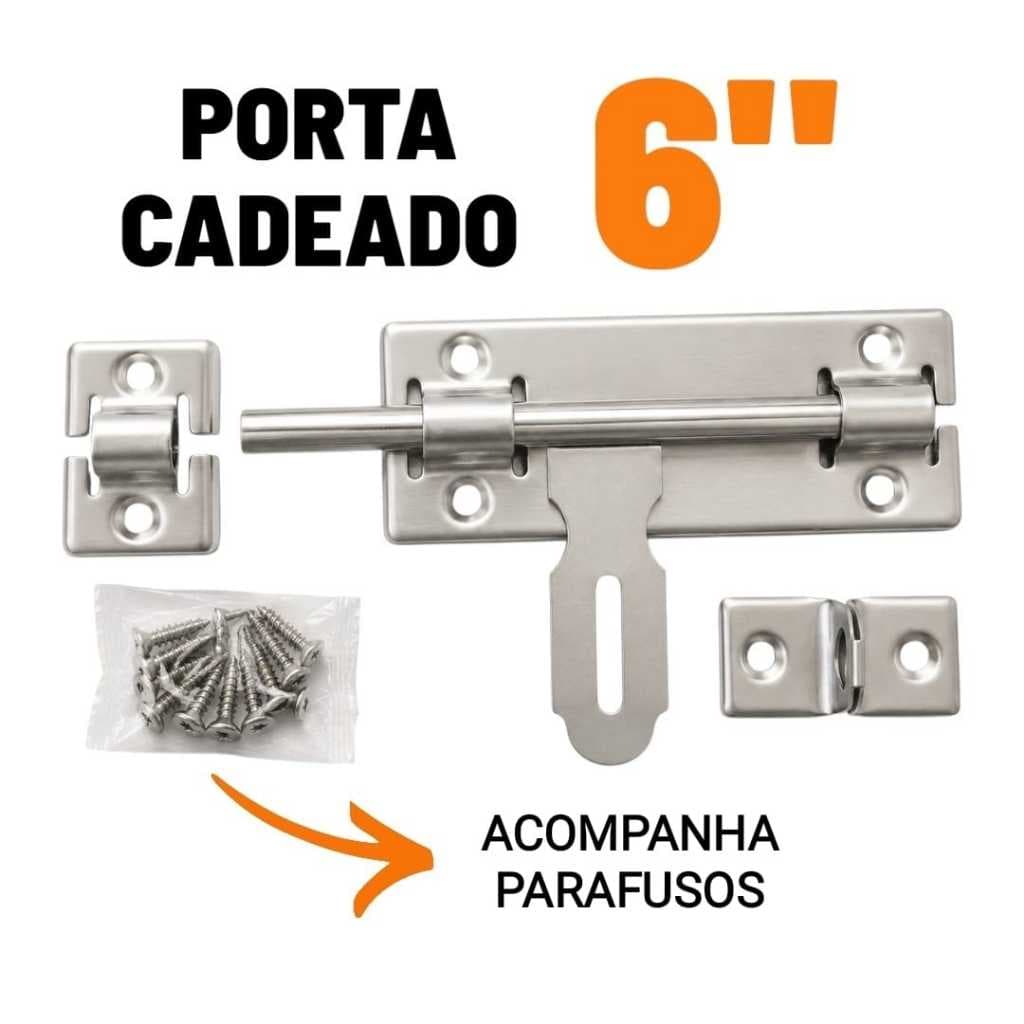 Fecho Porta Cadeado ferrolho 6" polegadas com parafusos  chapa grossa