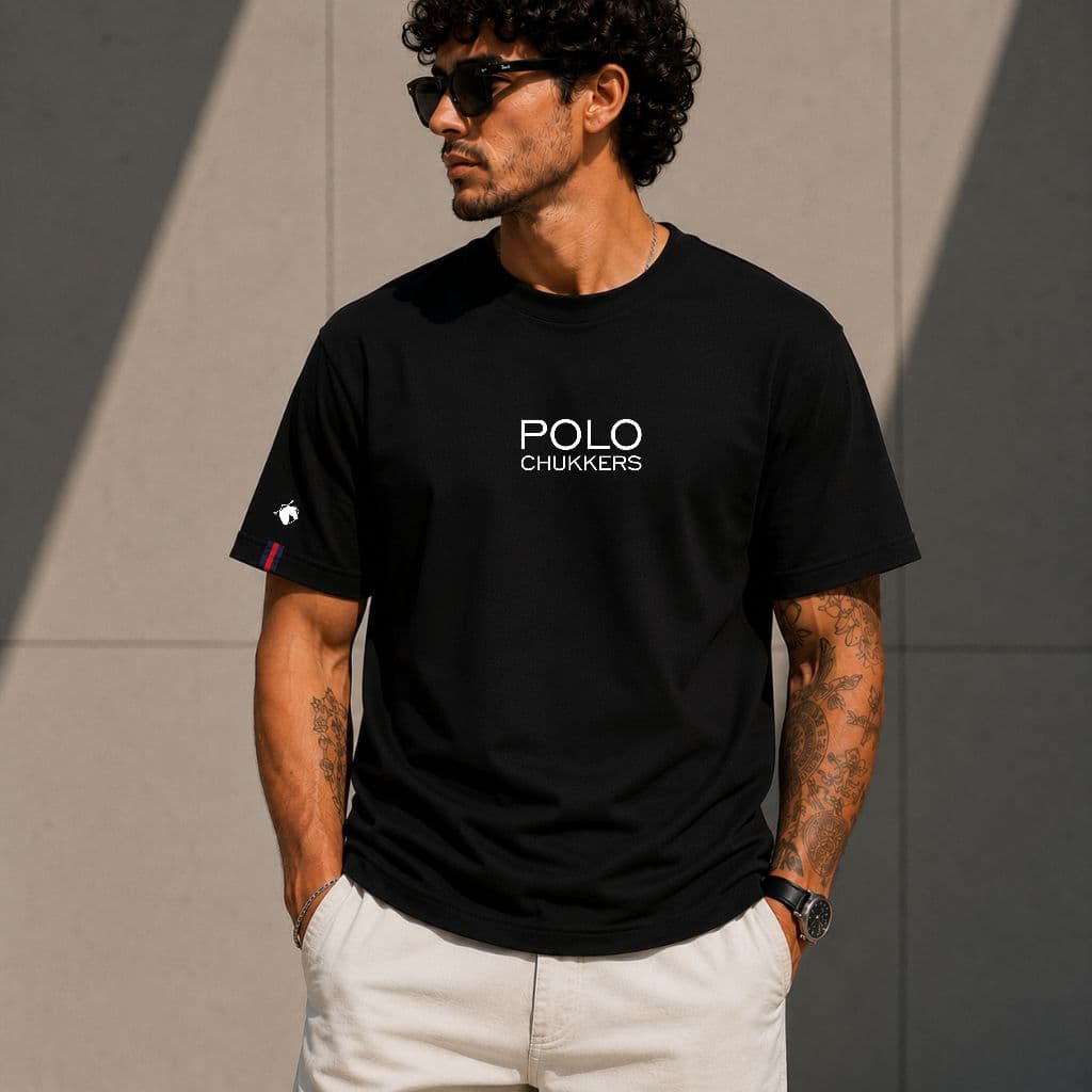 Camisa Camiseta Masculina Polo Chukkers Preta Alto Estilo Confortável 100% Algodão Peruano Premium Manga Curta