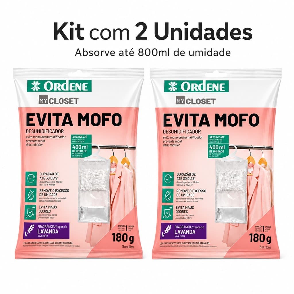 Kit 2 Unidades Desumidificador Ordene My Closet Evita Mofo Fragrância Lavanda 180g