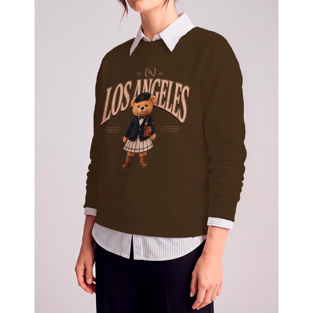 Blusa Estilosa Grossa Moletom Gola Careca Estampa Los Angeles Bear Unissex Casual Feminina Delicada