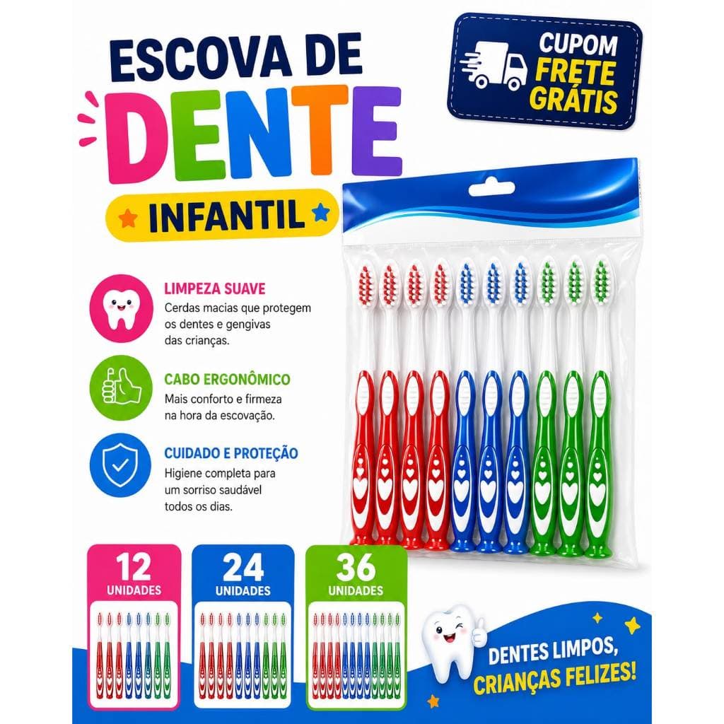 Kit Pacote Com 12, 24 e 36 Escovas De Dente Macia, Média E Dura Adulto