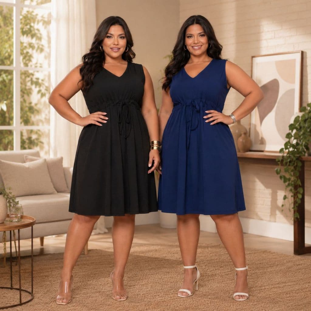 2 Vestidos Plus Size Feminino Elegante Premium Moda Mulher Casual Confortável Dia a Dia