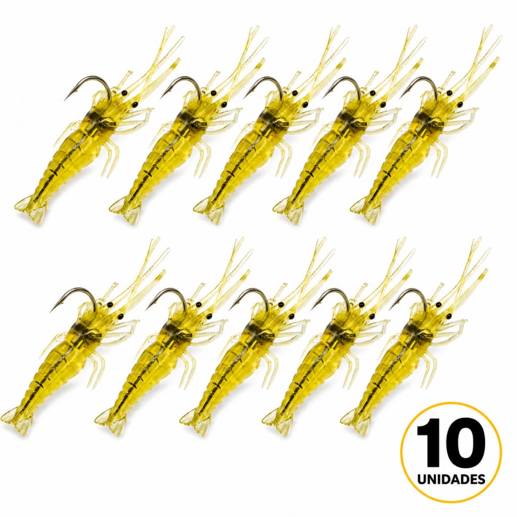 10 Iscas Camarão Artificial Silicone Realista Corvina Pesca
