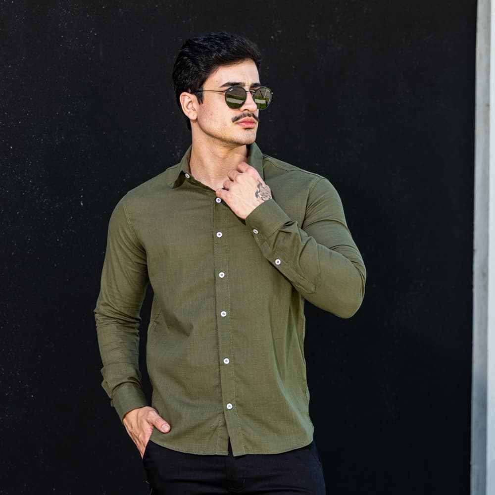 Camisa Social Masculina Manga Longa Slim Fit Casamento Festa Elegante