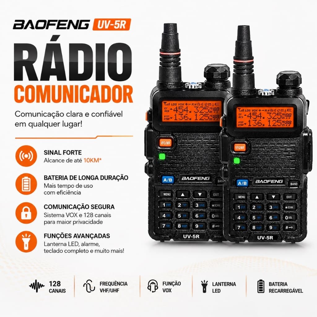 Kit 4 Rádio e 8 Radio Uv5r Comunicador Walk Talk Ht Baofeng Dual Band