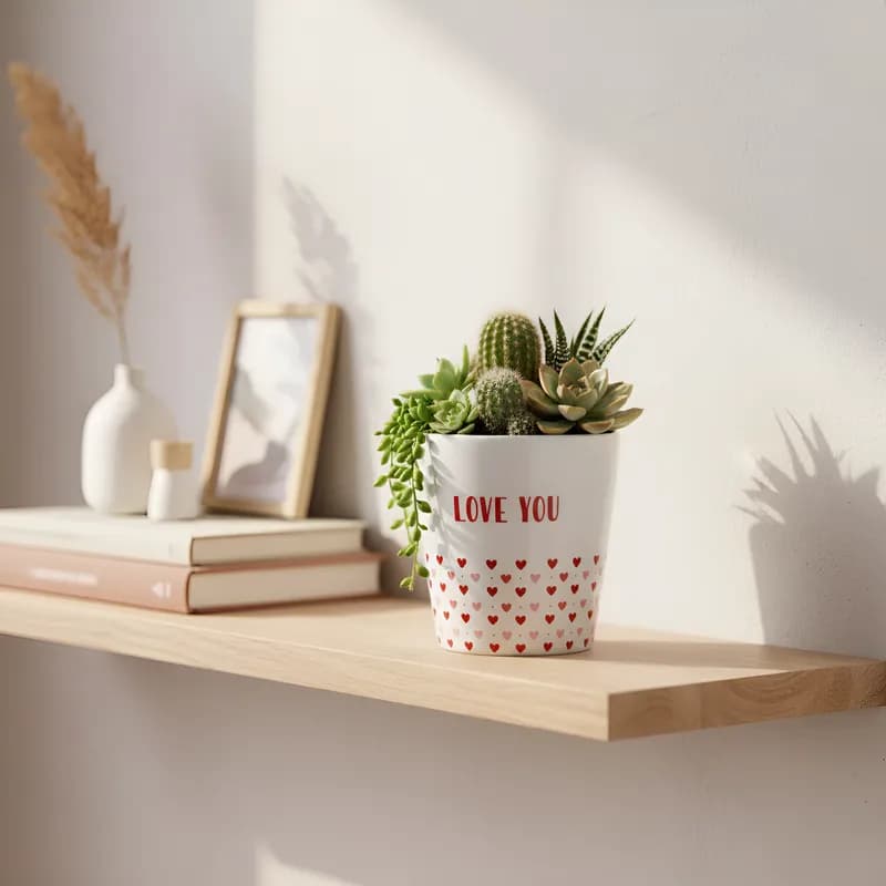 Cachepôs 9cm Vaso Coração Love Cerâmica Presente Namorados Floricultura Suculentas