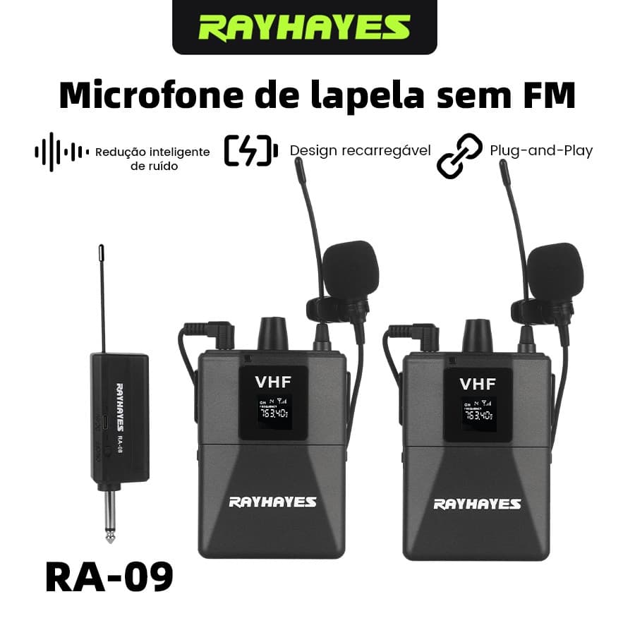 Microfone Sem Fio VHF Headset Profissional com Receptor P10 para Caixa de Som, Igreja, Aula e Palestra RA-08/RA-09