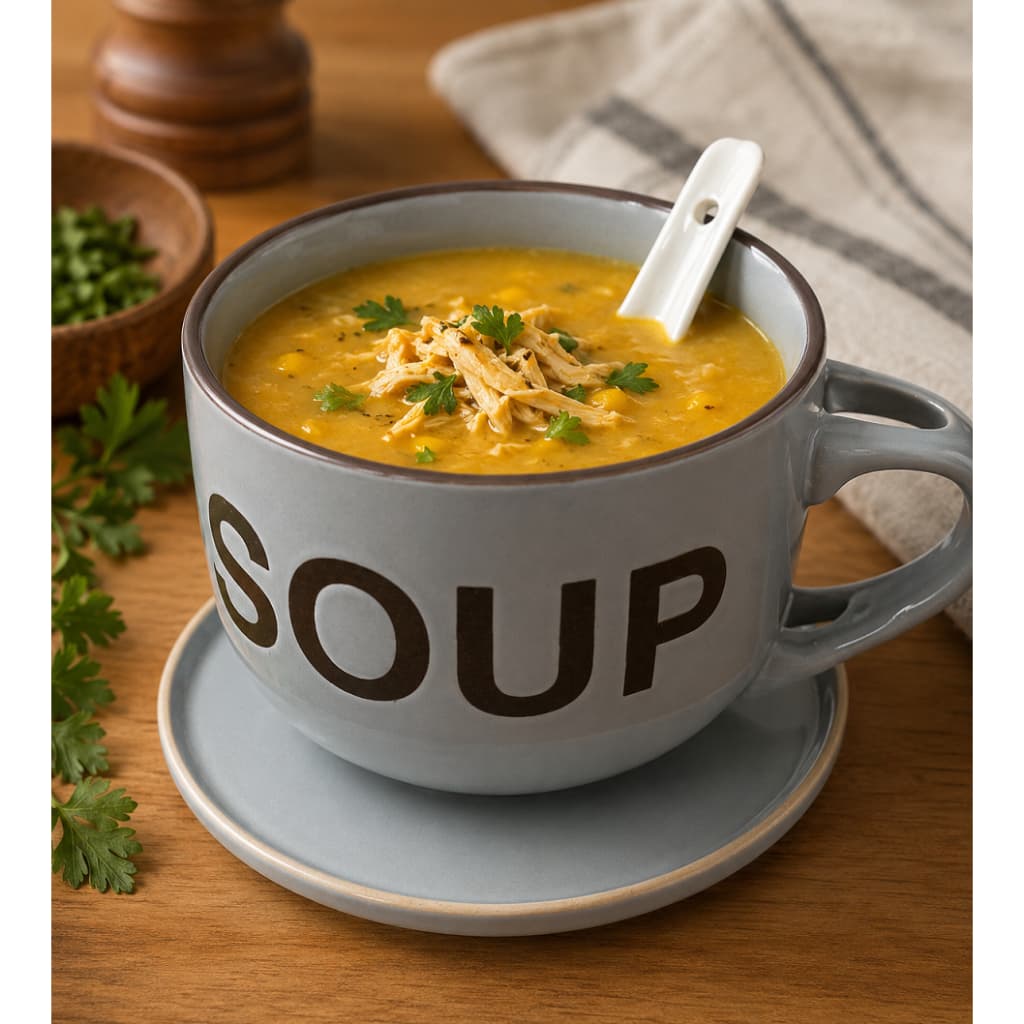 Caneca para Sopa 500ml com Pires e Colher de Cerâmica | Bowl para Caldos, Cremes e Sopas