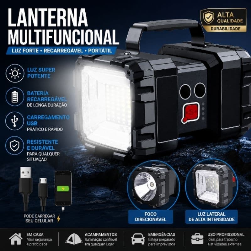 W844 - LANTERNA Holofote Dupla Recarregável Potência e Praticidade Power Bank Bivolt