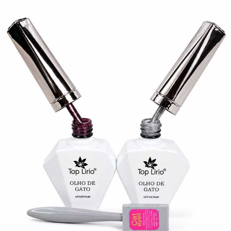 Kit 2 Esmaltes Olho De Gato + Imã Led/Uv Unhas Em Gel Top Lirio