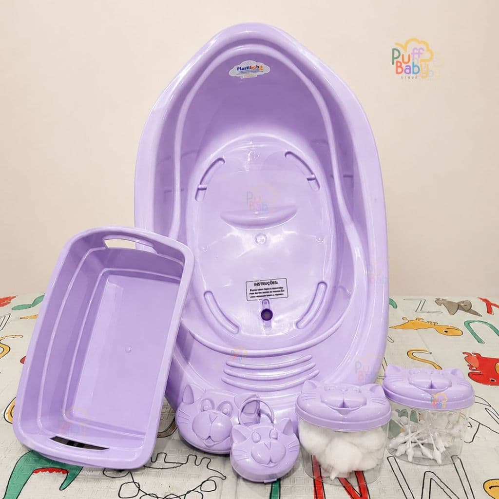 KIT BANHO BEBE COM ORGANIZADOR SABONETEIRA PORTA CHUPETA E PORTA ALGODAO 5 ITENS MENINO MENINA