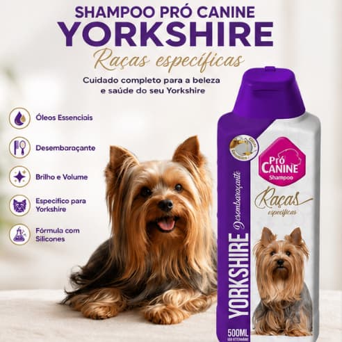 Shampoo Pró Canine Yorkshire 500ml Raças Específicas Óleos Essenciais Desembaraçante Pelos Longos