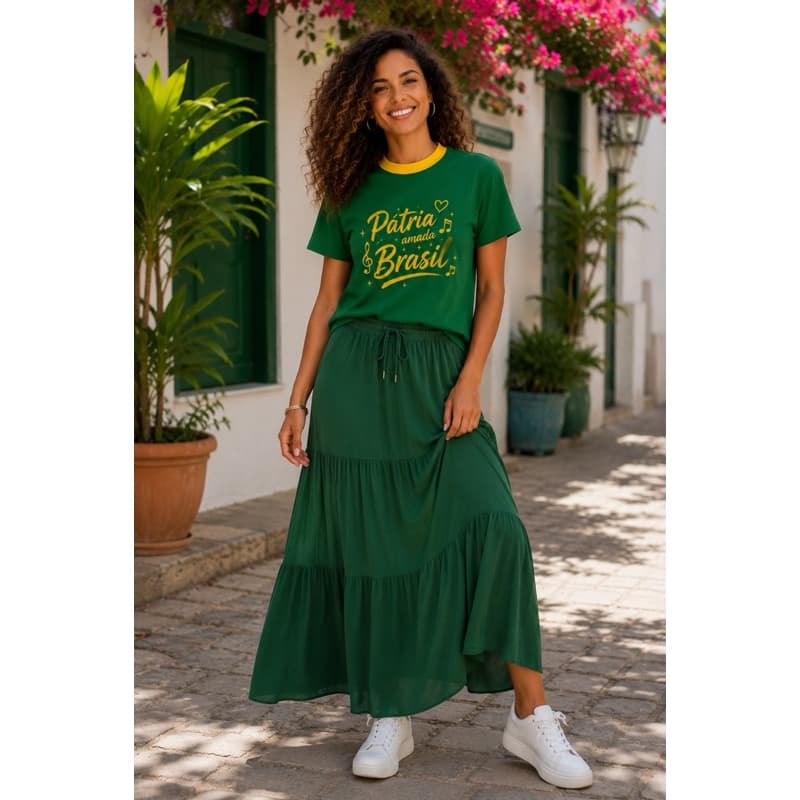 Blusa Feminina verde e amarelo outubro Brasil