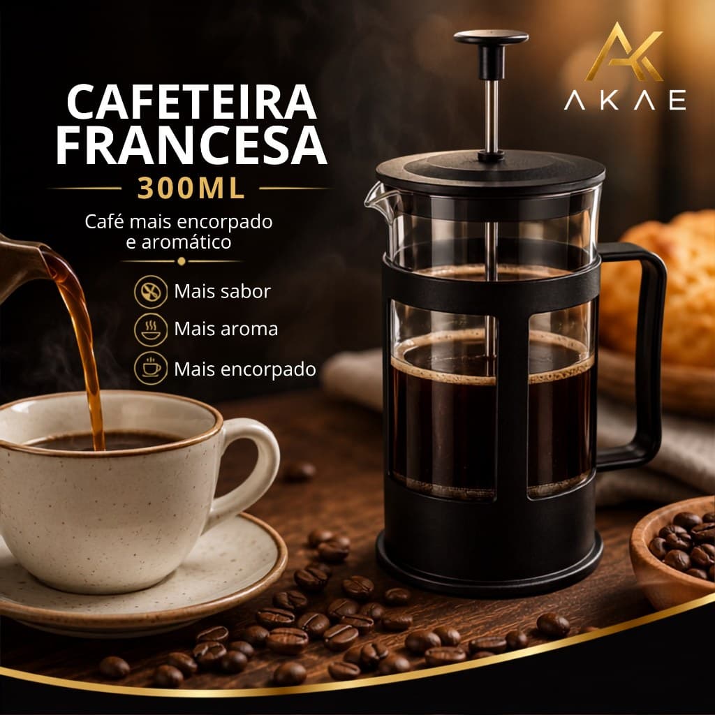 Cafeteira Prensa Francesa 300ml Vidro Café Gourmet Resistente Elegante Prática Espuma Leite Oferta