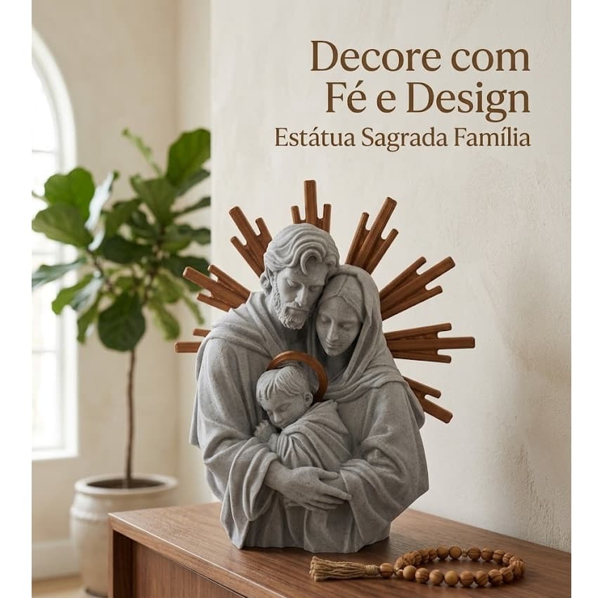 Estátua Sagrada Família Decorativa Para Mesa e Parede Sala Quarto e Oratório