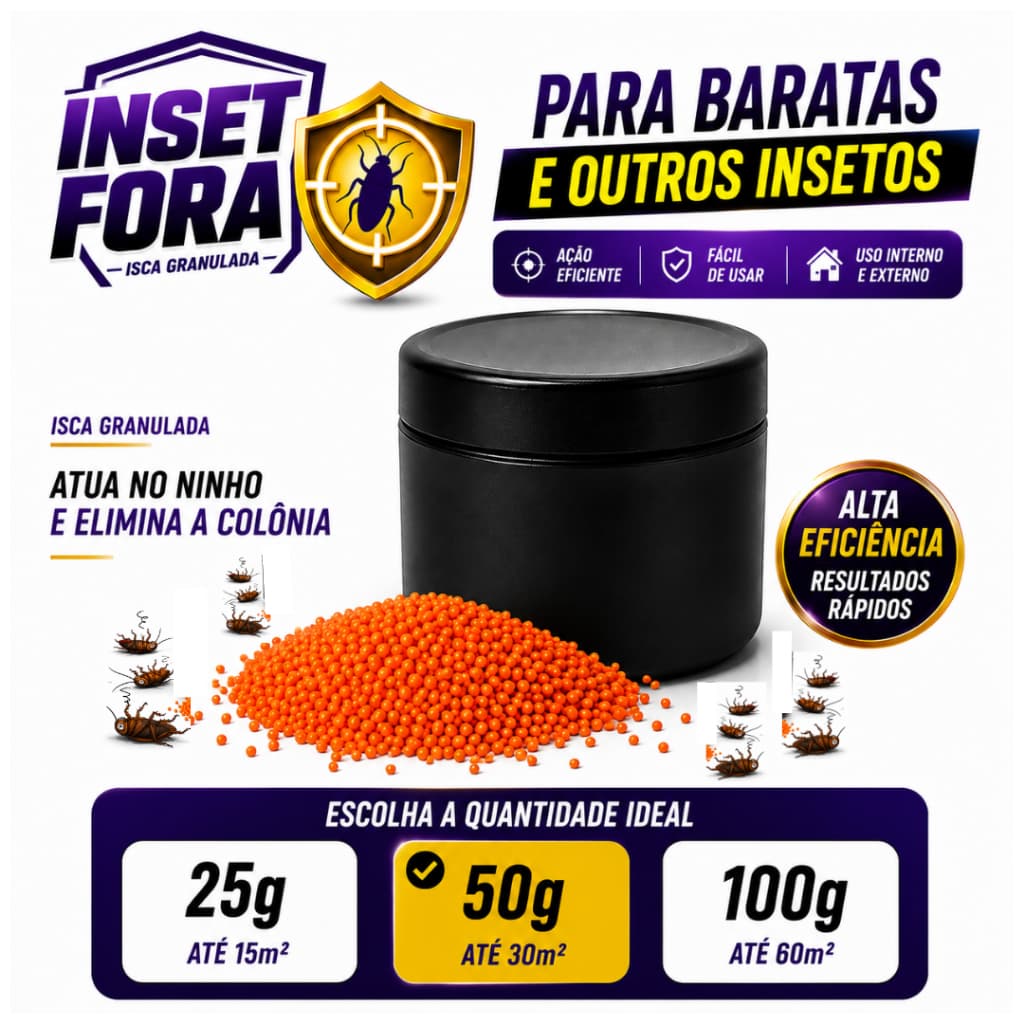 Isca Para Barata e Formiga Granulada Inset Fora 25g 50g 100g Ação no Ninho Escolha Conforme Tamanho