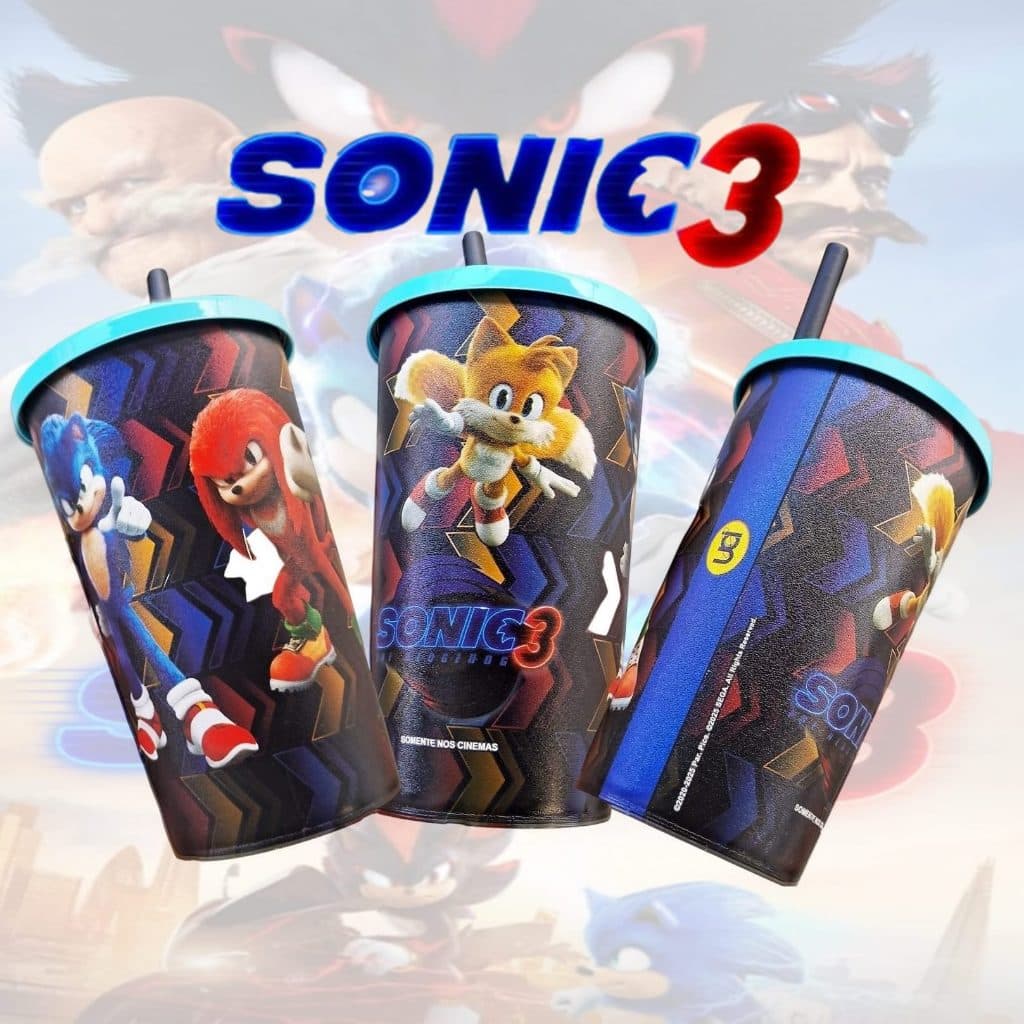 Copo Sonic 3 Sega Cinemark 2025 Colecionável - 500ml