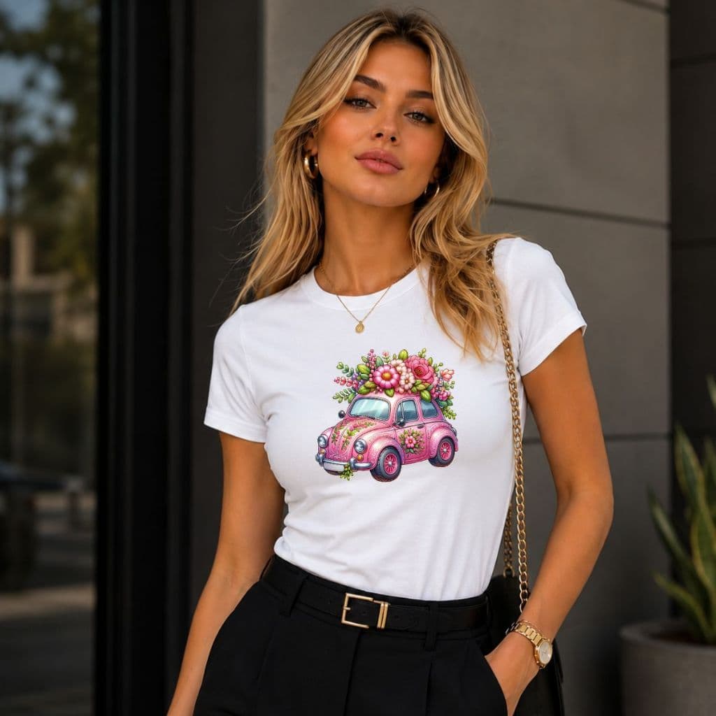 Blusa feminina gola careca estampa fusca T-shirt camiseta