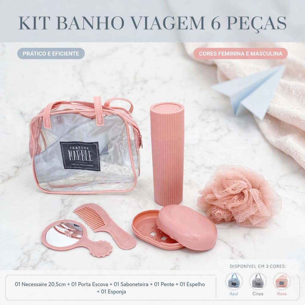 Kit Necessaire Viagem 6 Peças Banho Higiene Prático Feminino Masculino Organização Colors