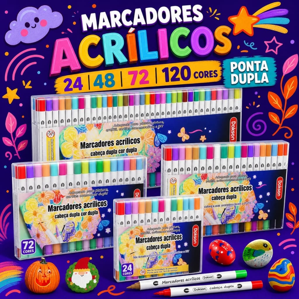 Kit Marcadores de Acrílico 24/48/72 Cores com Caneta Branca à Prova d'Água Frete Grátis Promoção