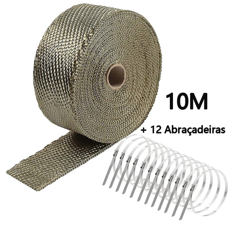 Fita Manta Termica Termotape Para Escapamento Coletor Ar condicionado Carro e Moto+12pcs Abraçadeiras