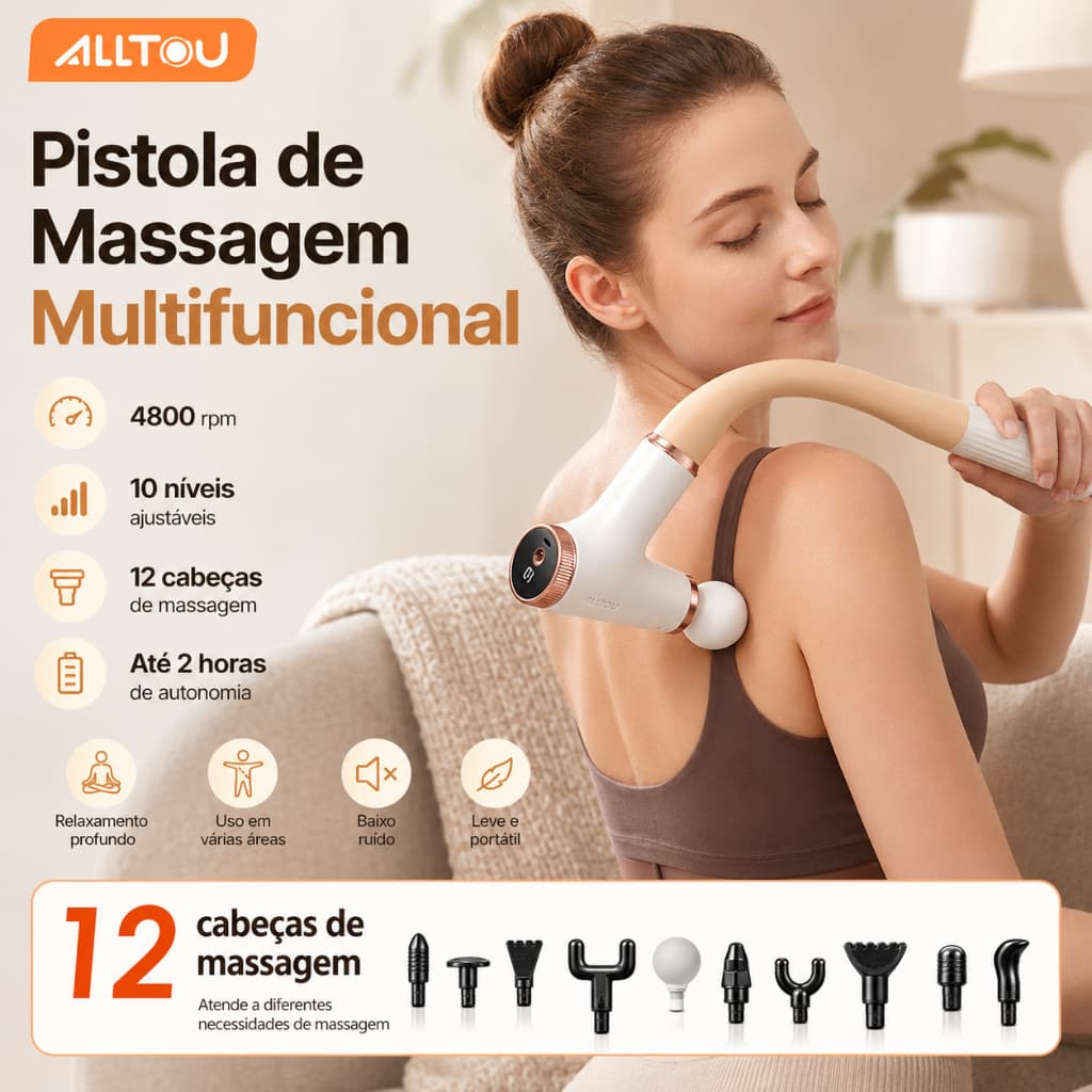 ALLTOU 12in1 Electric Myofascial Massager Estendido 10 Velocidades AjustáVeis Massageador Muscular Profissional