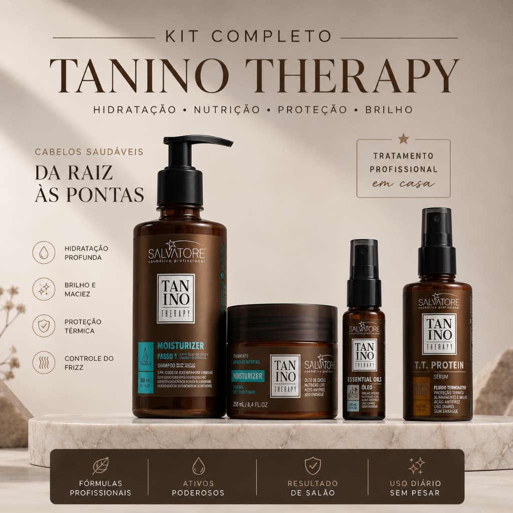 Kit Completo Moisturizer Salvatore Tanino Therapy Cabelos Secos Shampoo Máscara Óleo e TT Protein