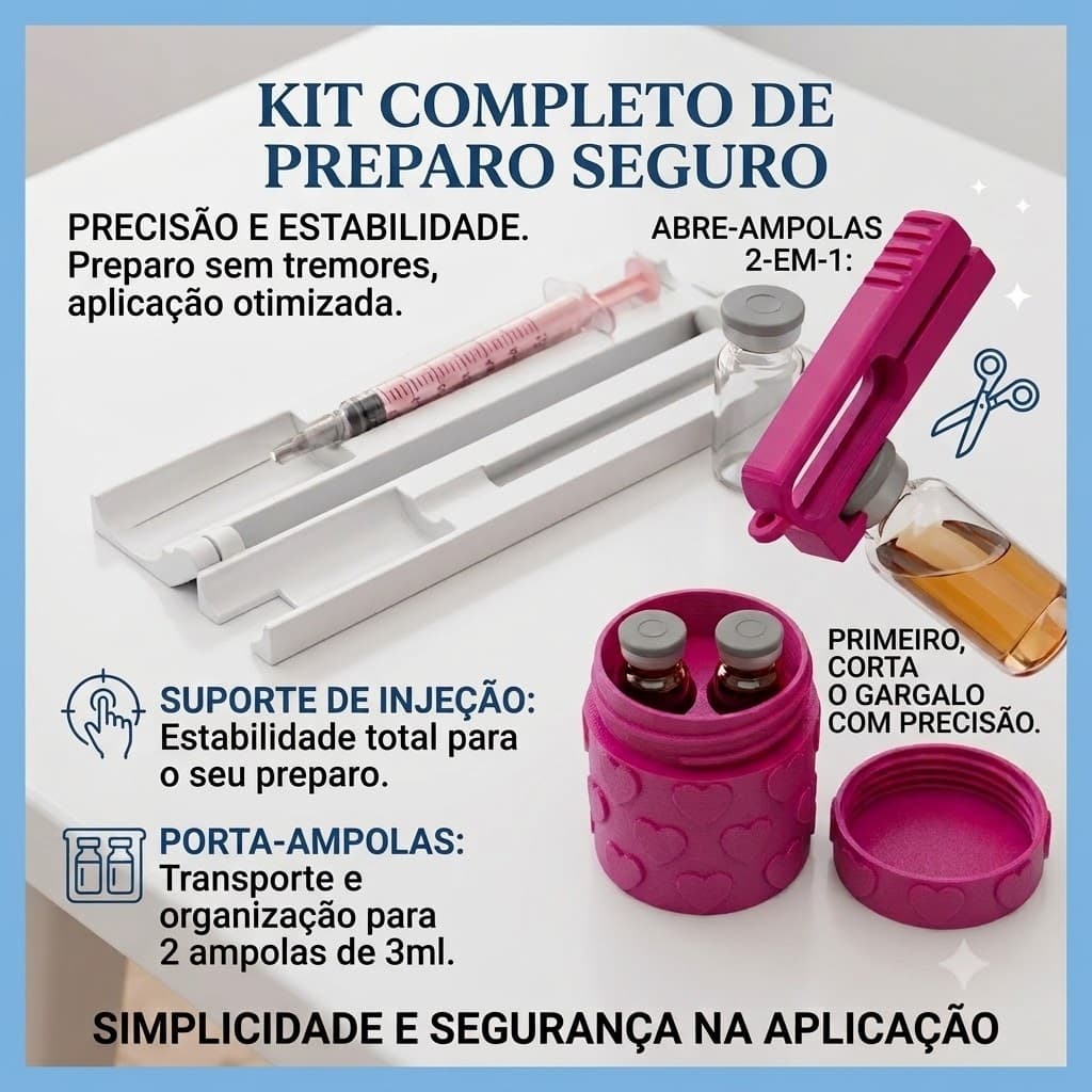 Kit Organizador Porta Ampola 2 de 3ml Tirze - Gh Abridor Ampola e Suporte de Injeção - Aplicação Injeção