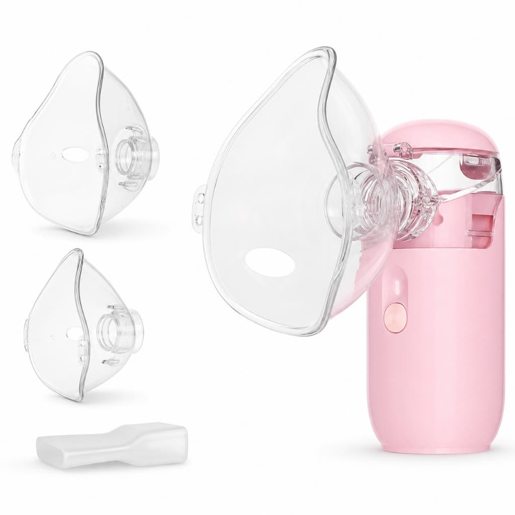 Nebulizador Portátil Rosa para Adultos e Crianças com Máscaras
